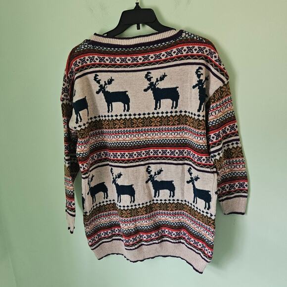 NWT! Orilife Oversized Baggy Beige Cotton & Wool Blend Reindeer Sweater - Picture 3 of 9